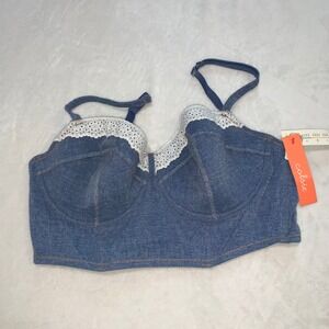 Colsie blue denim look lace bra bralette size large new with tags